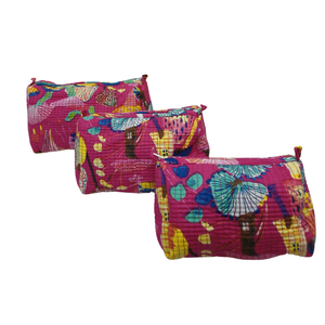 Ensemble durable de 3 sacs à cosmétiques à imprimé bloc fantaisistes pour un design rose - Product Image 1