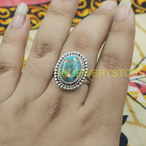 Natural Blue Copper Turquoise <b>Ring</b> 925 Sterling <b>Silver</b> Handmade <b>Statement</b> Oval Gemstone Vintage Boho Men Gift Christmas Gift Her - Product Image 6