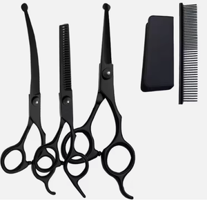 Kit de ciseaux à effiler de qualité supérieure couleur argent 6 pièces, magnifiques kits de barbier avec étui en cuir à fermeture éclair - Product Image 5