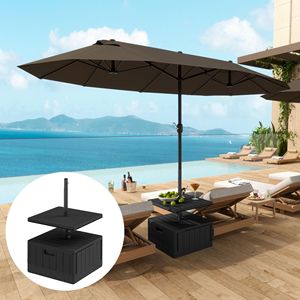 Plateau de table d'extérieur robuste 3-en-1, capacité de 175 lb. Table d'appoint de jardin avec bac à plantes intégré, cadre en acier et plateau en bois, avec trou de drainage, pour usage extérieur - Product Image 2