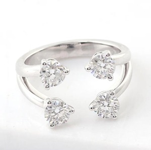 Round Cut Diamond <b>Open</b> Bypass <b>Ring</b> Four Stone Design Adjustable Wrap Style <b>Ring</b> in 14K White Gold Diamond <b>Ring</b> for Women's - Product Image 1