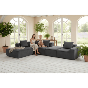 Set Divano Componibile Oversize 111\" in Velluto a Coste, 4 Pezzi, con Pouf e Cuscini, Nessun Montaggio Richiesto - Product Image 1