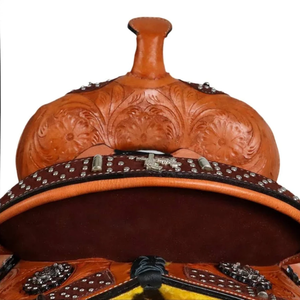 Selle de cheval en cuir occidental artisanale de qualité supérieure avec un design floral gravé |   Ensemble d'équipement équestre pour Barrel Racing, Ranch et Trail Riding - Product Image 3
