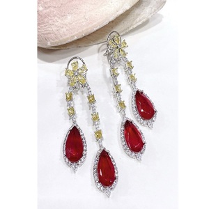 Atractivos Pendientes Colgantes con Cristales de Circonita Rosa en Forma de Pera, Aleación Plateada, Joyería de Fiesta para Mujer, Estilo Romántico - Product Image 2