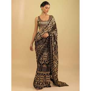 Impresionantes lentejuelas negras Georgette Festival Wear Saree con blusa - Product Image 5