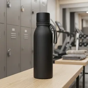 Black Stainless Steel Water <b>Bottle</b> with Screw Cap & Carry Handle Reusable Insulated Drinking Flask for <b>Travel</b> Gym Office School - Product Image 4