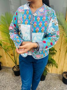 Veste matelassée réversible en coton de haute qualité pour l'hiver, style bohème imprimé à la main, fermeture à boutons, cadeau pour femme - Product Image 2