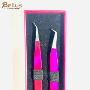 Bellus International High Quality <b>Pink</b> 45 Curved Smooth Tip Eyelash Tweezers Fine Point Stainless Steel Professional Lash - Product Image 5