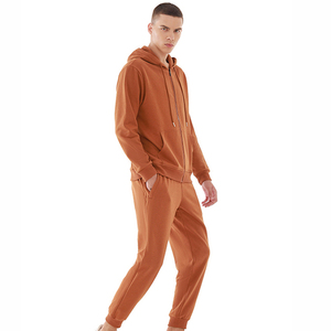 Men's Gray Full-<b>Zip</b> <b>Hooded</b> Tracksuit Set Cotton Casual Jogging Suit with Side Pockets Autumn Wear Regular Fit Solid Color - Product Image 2