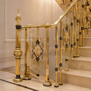 Luxury Gold Ornate Staircase <b>Railing</b> Classic Brass Balustrade with Decorative Posts for Villa Mansion Interior Decor - Product Image 1