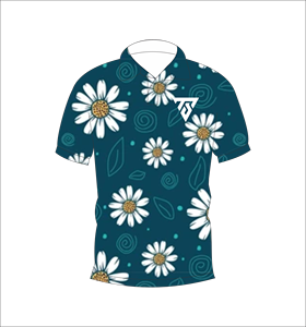 Mens Teal Daisy Floral Print Polo Shirt Custom Sublimation Short Sleeve Summer Casual Breathable Lightweight Golf Shirt - Product Image 4