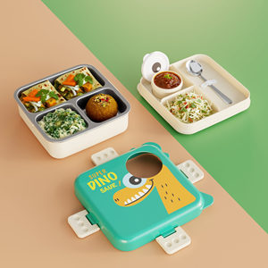 Boîte à lunch mignonne en forme de dinosaure de dessin animé, verte, carrée, pour enfants, conteneur bento, boîte de rangement alimentaire, boîte à lunch en acier inoxydable - Product Image 5