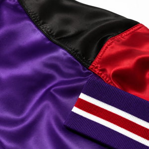 Veste en satin brodée en coton rembourré en polyester pour homme, couleur de l'équipe de basket de Toronto, violet rouge, veste bomber personnalisée pour équipe - Product Image 6