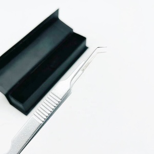 Pinzas de pestañas de precisión de acero inoxidable sólido profesional 45 grados gris brillo Base corte hecho a mano volumen pestañas punta puntiaguda - Product Image 5
