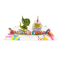 Carte d'anniversaire 3D pop-up en gros, promotion, cadeau, dinosaures, artisanat en papier, fait main, fabriqué au Vietnam, impression offset, logo personnalisé, animaux