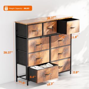 Cassettiera in Tessuto con 9 Cassetti in Rovere Europeo per Camera da Letto, Armadio, Ingresso, Mobile Contenitore Marrone Ruggine - Product Image 3
