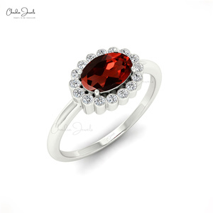 Hot Selling Mozambique Garnet <b>Ring</b> 7x5mm Oval Cut Gemstone with Diamond Halo <b>Ring</b> in 14K Fine Gold OEM/ODM Wholesale Supplier - Product Image 2