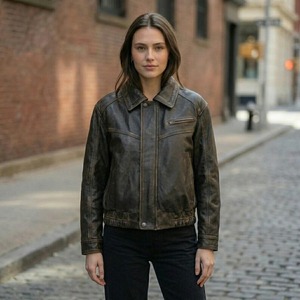 Distressed Genuine <b>Leather</b> Bomber <b>Jacket</b> <b>Women</b>, Vintage <b>Brown</b> Handmade Outerwear - Product Image 1