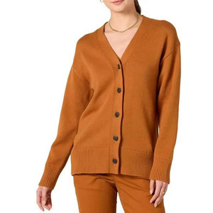 Perfectionists Women's Casual Thick Knitted Cardigan Winter V-neck Full Sleeves <b>Covered</b> <b>Buttons</b> Embroidery Candy Color Solid - Product Image 1