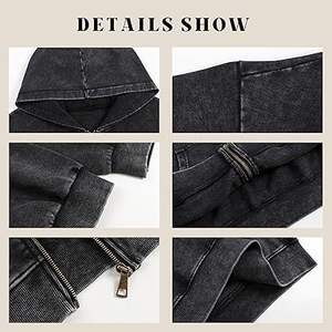 Bobeutou – Sweat à capuche zippé pour homme, délavé à l'acide, style vintage, coupe oversize, décontracté, en coton, avec poches, streetwear - Product Image 6