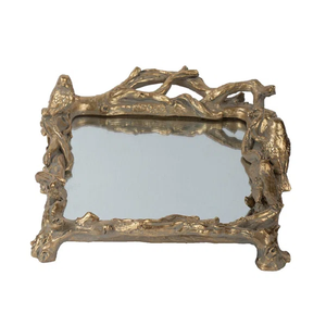 Luxury Mirrored Glass Serving Tray with <b>Gold</b> Bird and Branch Frame Rectangular Decorative <b>Mirror</b> Platter for Vanity Coffee <b>Table</b> - Product Image 2