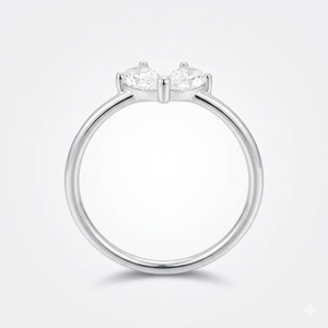 Anillo de Plata de Ley 925 y Oro Sólido de 10K con Dos Piedras, Corte Pera, Forma de Corazón, Anillo Toi et Moi, Anillo de Compromiso con Diamante Cultivado en Laboratorio - Product Image 4