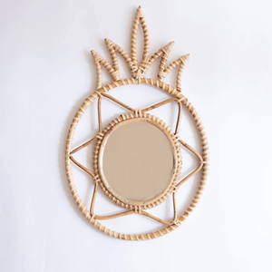 Miroir en rotin naturel en forme d'ananas pour enfants, écologique, avec support en verre, pour chambre d'enfant, rangement et décoration - Product Image 1
