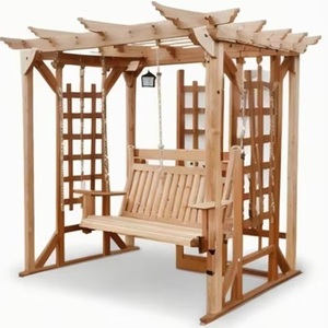 Conjunto de Sillón Columpio de Madera Ecológica con Diseño Tradicional y Cojín No Impermeable para 2 Personas, para Patio - Product Image 4