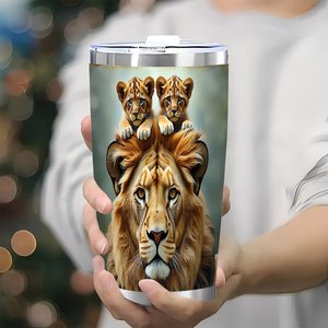 20oz Stainless Steel Tumbler Vacuum Insulated <b>Double</b> <b>Wall</b> No Condensation Travel <b>Mug</b> With Lion Design - Product Image 3