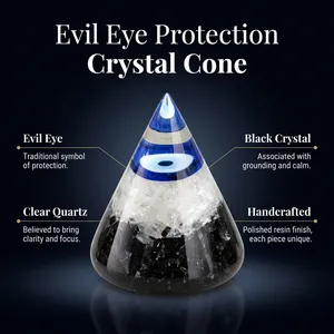Pyramide d'orgonite Œil bleu, cône de sélénite et tourmaline noire, triangle – Fournisseur en gros - Product Image 6
