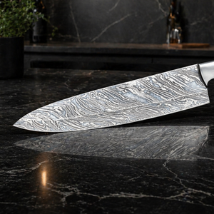 Handmade Chef <b>Knife</b> Damascus Steel Bone Handle 8-Inch Blade Ambidextrous Design Modern Style Extra <b>Sharp</b> Leather Sheath - Product Image 4