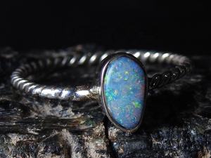 Bague en opale doublet australienne, sertie classique, argent sterling 925, taille US 7,5, cadeau de mariage pour elle, bijoux MS - Product Image 4