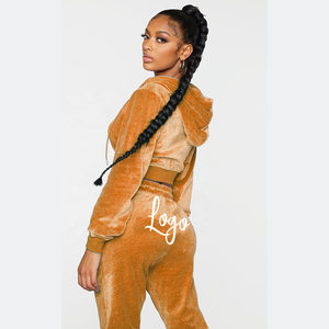 High Quality Custom logo Design <b>Womens</b> Blank 2 Piece Set <b>Velour</b> <b>Tracksuit</b> Female Sportswear Velvet Fleece <b>Tracksuits</b> for <b>Women</b> - Product Image 2