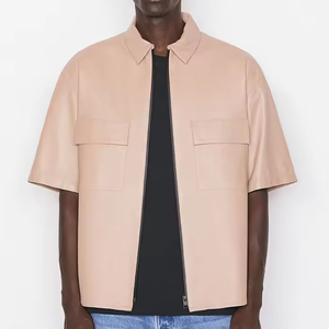 Chemise en cuir pour homme, col montant, manches courtes, boutons-pression, poches plaquées, grande taille, style streetwear, collection Printemps 2026, qualité supérieure, OEM - Product Image 1