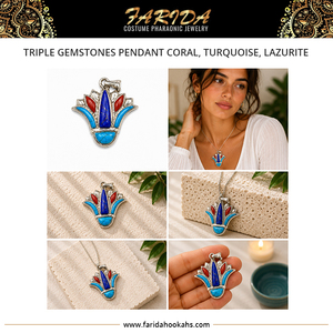 Bijoux de haute qualité, authentiques, multicolores, de style égyptien unique, vintage, pharaonique, pour femmes, pendentif triple pierres précieuses, cadeau de mariage - Product Image 6