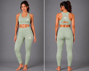 Ensemble de yoga pour femmes Warpro Industry, haut court vert sauge, leggings taille haute, 2 pièces, vêtements de sport sans couture, couleur unie, longueur intégrale - Product Image 5