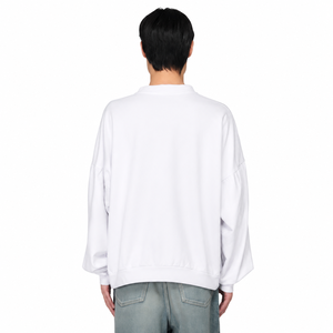 <b>Men's</b> <b>White</b> Oversized Pullover Hooded <b>Sweatshirt</b> Lantern Sleeve Knitted 100% Cotton Solid Color Winter Wear Breathable - Product Image 2