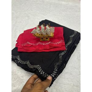 DISEÑADOR CHINON SEDA TRABAJO A MANO CON TRABAJO CORTADO SAREE CON BLUSA SIN COSTAR NEGRO - Product Image 1