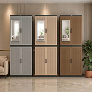 Nandos Portable Plastic <b>Clothes</b> Cabinet/Wardrobe Brown Rattan Design Large Capacity Eco-Friendly <b>Storage</b> for Bedroom - Product Image 4