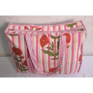 Sac fourre-tout matelassé en coton à motifs floraux bohèmes pour femme, sac à bandoulière zippé, sac de shopping indien fait main - Product Image 5