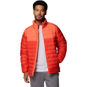 Veste matelassée orange pour homme, col montant, fermeture éclair, coupe-vent, vêtement d'extérieur décontracté d'hiver, rembourrage en polyester - Product Image 1
