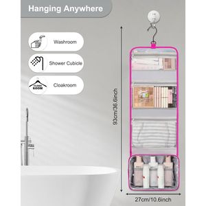 Bolsa de Aseo Colgante de Gran Capacidad Relavel para Mujer, Organizador de Artículos Esenciales de Viaje, Estuche de Maquillaje con Práctica Función para Colgar - Product Image 3