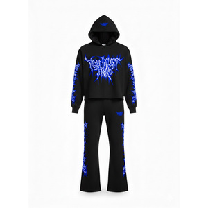 Ensemble de survêtement personnalisé pour hommes avec imprimé gothique, pantalon évasé et sweat à capuche, en molleton épais, marque privée, vente en gros - Product Image 4