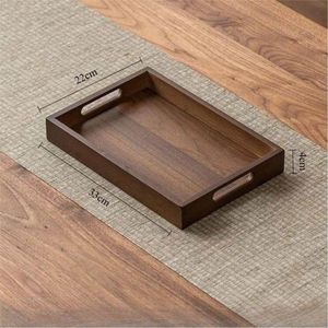 Bandeja Rectangular de Madera de Nogal Hecha a Mano con Asas, Bandeja de Madera Resistente para Servir Té, Café y Comida, para Hotel, Restaurante y Hogar - Product Image 1