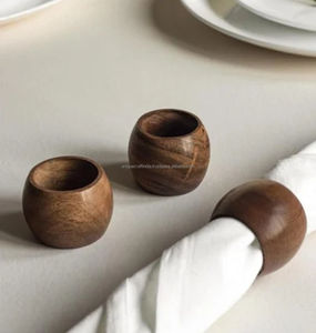 Porte-serviettes en bois massif artisanal, vente en gros, logo personnalisé, anneaux à serviettes en bois pour la maison, la cuisine, la table à manger - Product Image 2