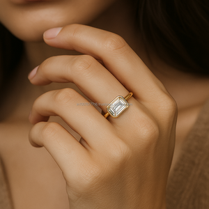 Bague de fiançailles en or massif 10k 14k 18k pour femme, taille émeraude 0,14 carat, diamant de laboratoire cultivé, certifié IGI, fabriquée à la main - Product Image 2