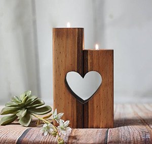 <b>Wooden</b> candle <b>holder</b> set with heart cutout design handcrafted rustic decor tealight display romantic minimalist home accent - Product Image 6