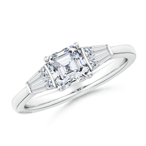 Anillo de Cinco Piedras con Diamante Cultivado en Laboratorio con Corte Asscher, Diamantes Laterales en Forma de Baguette, Certificado IGI, Oro de 10K, 14K, 18K, Plata 925, 935 - Product Image 2