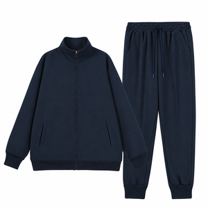 Ensemble de survêtement unisexe à col montant, veste zippée intégrale et pantalon de jogging à cordon de serrage, couleur unie, tenue décontractée 2 pièces - Product Image 3