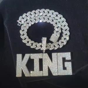 Collar con Colgante Personalizado con Nombre, con Moissanita, Chapado en Rodio, Joyería Hip Hop para Hombre - Product Image 1